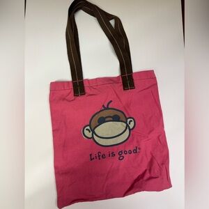 Life Is Good Pink Tote with Brown Handles